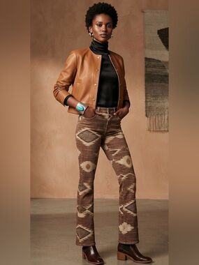 Lauren Jeans Co Ralph Lauren Southwestern Aztec Print Pants Size 6 Brown Tan